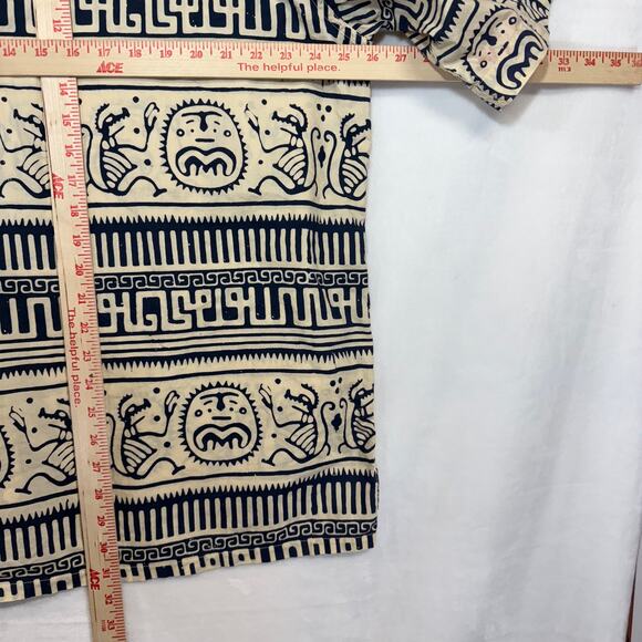 Vintage J Peterman Co XL Handmade Batik Shirt Aztec Reverse Print Summer Resort - Picture 8 of 9